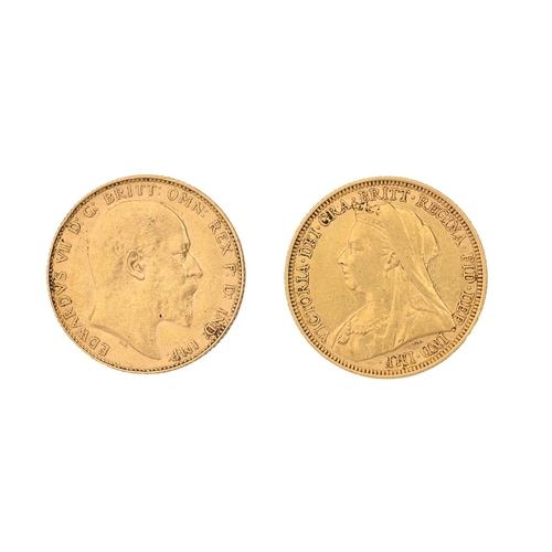 455 - Gold coins. Sovereigns, 1894, 1904, both good VF (2)