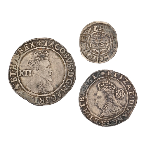 468 - Coins. English Hammered, King John, Penny, HENRI ON... (London?) vg-F cut; James I, Shilling mm Fleu... 