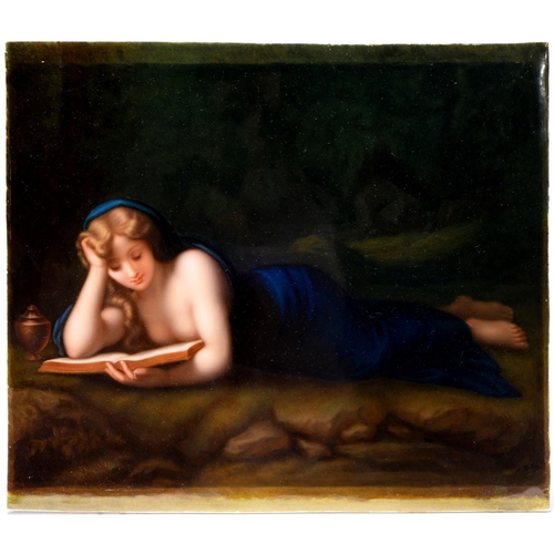 553 - A Berlin plaque, c1900, painted by A Jahn, signed, after Correggio, with St Mary Magdalene, 34 x 39.... 