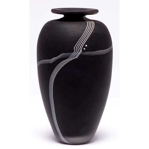 557 - Studio glass. An oviform glass vase by Deborah Fladgate, 18cm h