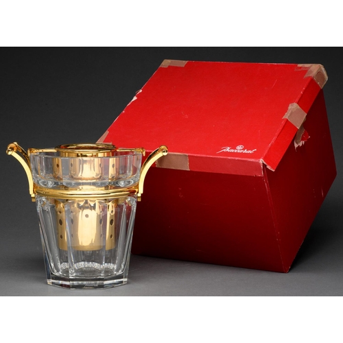 572 - A Baccarat glass wine cooler, c2000, giltmetal mount and sleeve, 23cm h, etched mark, box... 