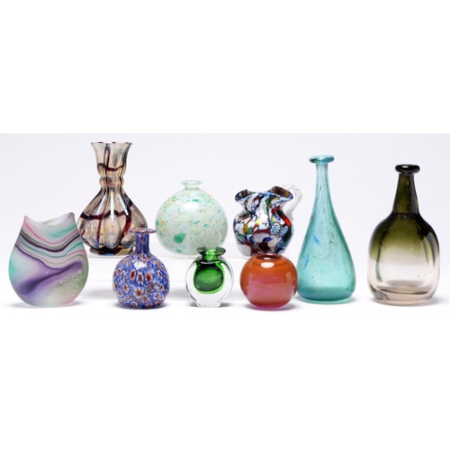 573 - Miscellaneous studio glass, including scent bottle by Lone Thorkelsson, signed, 10cm h, millefiori v... 