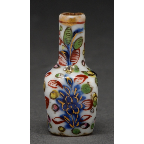 587 - A Chinese porcelain miniature or toy vase, Kangxi period, early 18th c, painted with stylized foliag... 