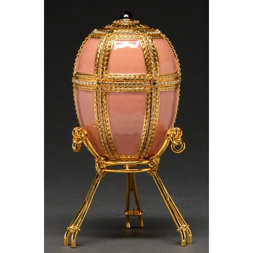 594 - A Faberge Imperial Danish Palace egg and stand, recent manufacture, 10cm h, boxed