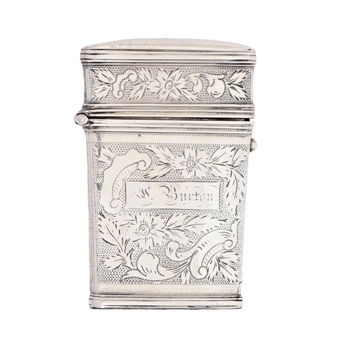 661 - A Victorian silver lancet case,  with reeded borders and engraved with trailing flowers and foliage,... 