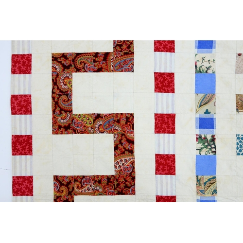 778 - Folk Art. A mid-Victorian patchwork quilt, Mary Rawlinson, 1874, outlined by a large kite enclo... 