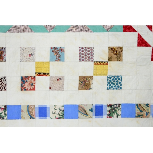 778 - Folk Art. A mid-Victorian patchwork quilt, Mary Rawlinson, 1874, outlined by a large kite enclo... 