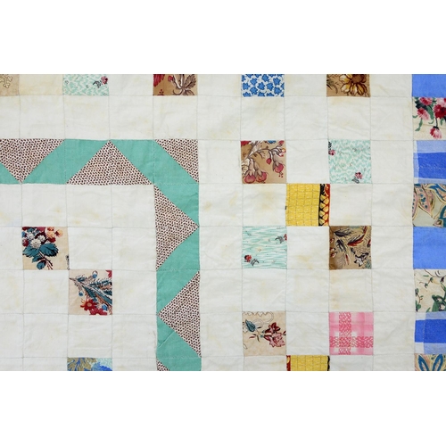 778 - Folk Art. A mid-Victorian patchwork quilt, Mary Rawlinson, 1874, outlined by a large kite enclo... 