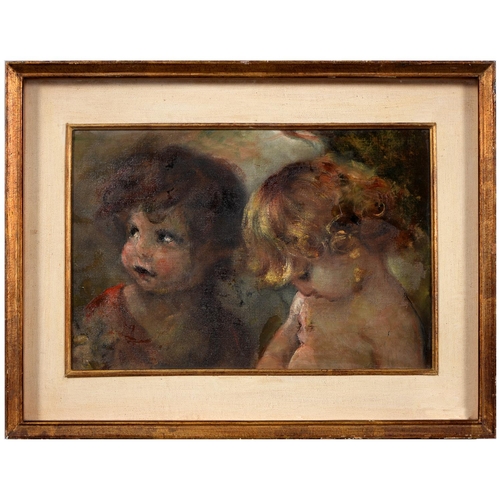 821 - English School, 20th c - Study of Two Children, oil on canvas, 28 x 42cm