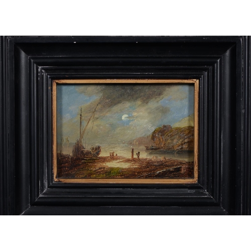 833 - Charles Morris, Senior (1828-1870) - Coastal Scene by Moonlight, signed, oil on millboard, 11.5 x 17... 