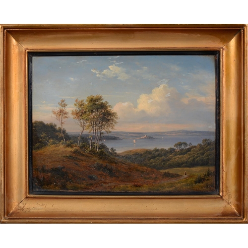 834 - English School, 19th c - Coastal Scene, oil on board, 23 x 30.5cm