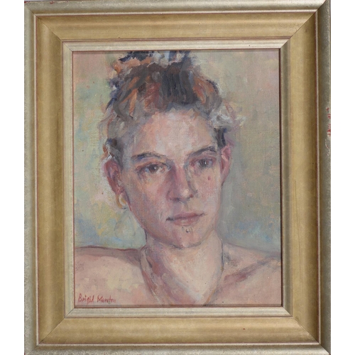 843 - Brigid Moreton, late 20th c - Portrait of a Young Lady, head-and-shoulders length, signed, oil on ca... 