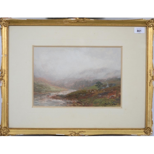 861 - John Falconer Slater (1857-1937) - Highland Mist, signed, gouache, 21.5 x 31.5cm