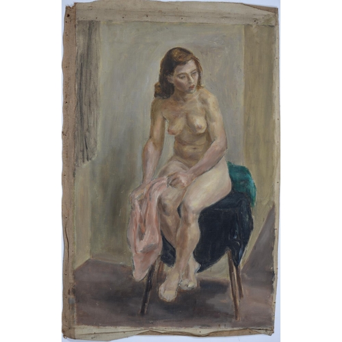 862 - English School, mid-20th c - Study of a Nude, full-length, oil canvas, 67 x 42cm, a further thirteen... 