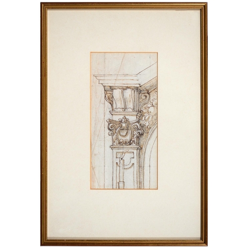 886 - English(?) School, late 17th / early 18th c - Design for a Pilaster, pen, pencil, ink and wash on la... 