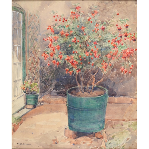 895 - Nora Davison (1855-1950) – The Chain Gate at Wells Cathedral; Fuchsia in a Terrace Pot, two, both si... 