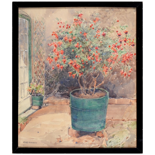 895 - Nora Davison (1855-1950) – The Chain Gate at Wells Cathedral; Fuchsia in a Terrace Pot, two, both si... 