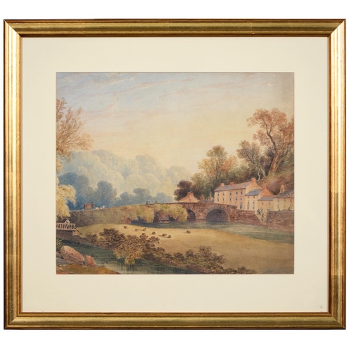 896 - English School, early 19th c - Crossing the Bridge, with signature (W Evans), watercolour, 35 x 41.5... 