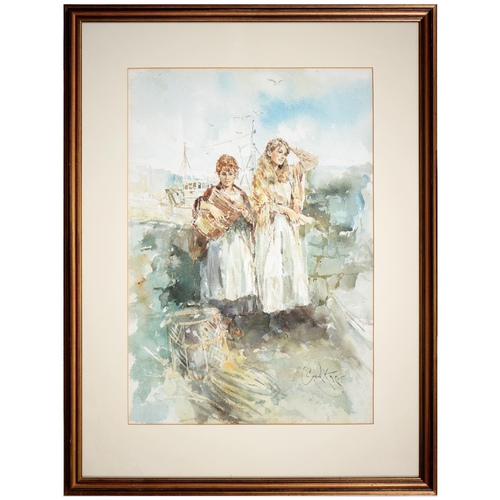 904 - Gordon King (1939 - ) - Two Fishergirls, signed, watercolour, 54.5 x 37.5cm and a print (2)... 