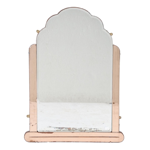 956 - An Art Deco three colour glass mirror, of architectural design, 92 x 63cm and another, smaller... 