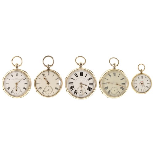 113A - Four English silver lever watches, late Victorian and Edwardian, various sizes and makers and a silv... 