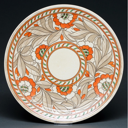 496 - Charlotte Rhead. A G Richardson Crown Ducal dish, second quarter 20th c, 35cm diam, printed mark... 