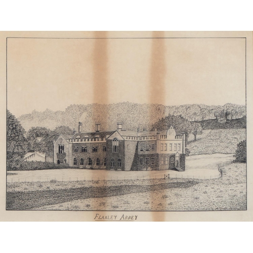 742 - English school, late 19th c - Flaxley Abbey, signed, pencil, 42 x 56cm, and an early 20th c sepia ph... 