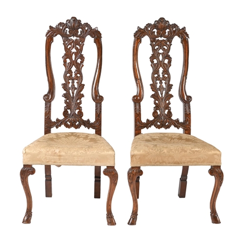 995 - A pair of Anglo-Dutch walnut side chairs, early 18th c, shaped serpentine backs pierced and carved w... 