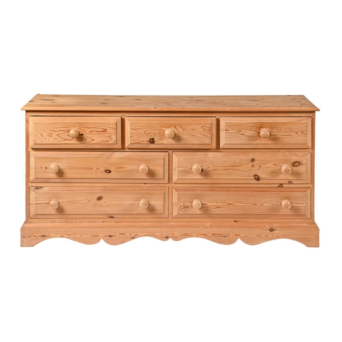 1007 - A waxed pine chest of drawers, 75cm h; 152 x 45cm