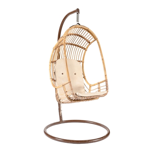 1009 - A bamboo hanging chair, 1970s, with steel support, 175 h x 97cm  w