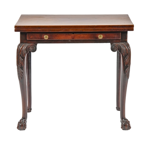 1024 - A George III mahogany tea table, with shallow scratch moulded drawer to the frieze, on acanthus carv... 