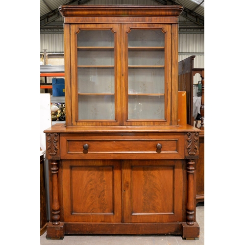 1090 - A Victorian mahogany secretaire bookcase, with associated bookcase, 226cm h; 54 x 143cm... 