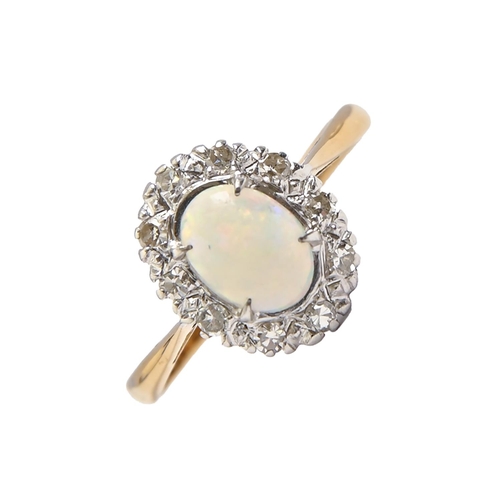 115 - An opal and diamond ring, gold hoop marked 18ct PLAT, 1.6g, size O