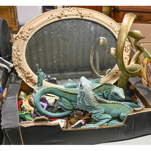 1169 - A pair of life sized resin models of iguanas and a quantity of model shoes, decorative mirrors, etc... 