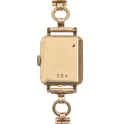 147 - A Trebex 9ct gold rectangular lady's wristwatch,  19 x 22mm, Edinburgh 1949, on 9ct gold bracelet, 2... 