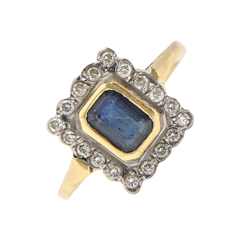 177 - A sapphire and diamond ring, in 18ct gold, cluster 11 x 13mm, Sheffield 2000, 5.8g, size P... 