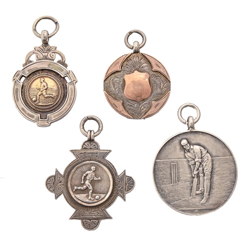 184 - Soccer. Three silver prize watch fob shields, variously engraved verso and dated 1923, 1926 and 1927... 