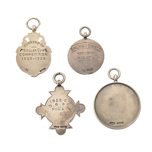 184 - Soccer. Three silver prize watch fob shields, variously engraved verso and dated 1923, 1926 and 1927... 