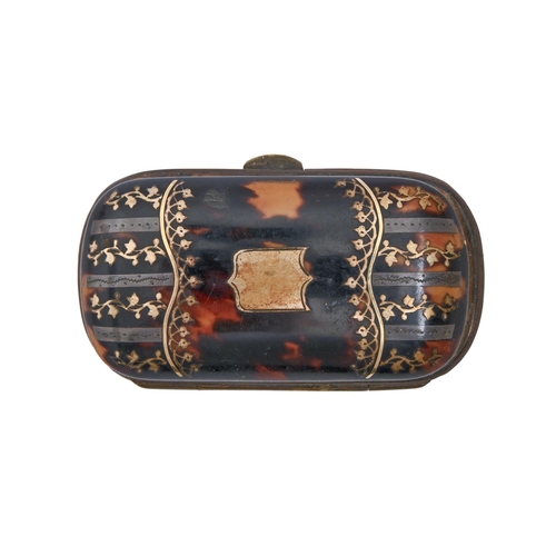 240 - A pique, tortoiseshell and brass needle or other case, late 19th c, 69mm l