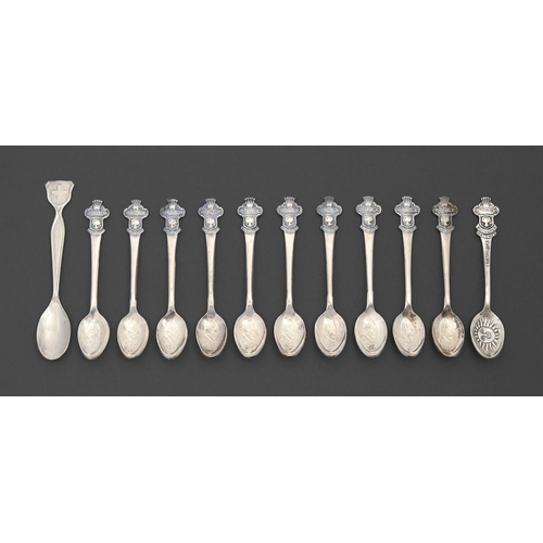 250 - Eleven Rolex base metal spoons, including a set of ten, marked CB6,9M and another (12... 