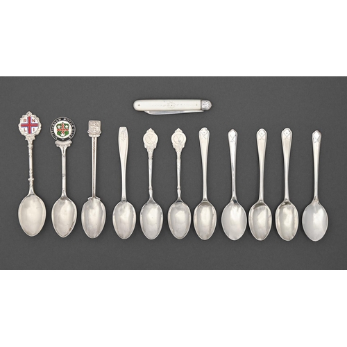 280 - Eleven silver coffee and souvenir spoons, two enamelled, various makers and dates and a Victorian si... 