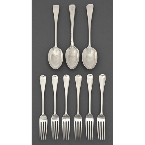 286 - A set of six Victorian silver table forks, Old English pattern, by Josiah Williams & Co, London ... 