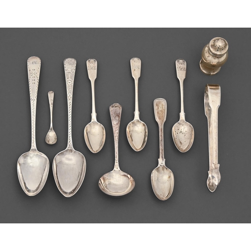 287 - Two George III  bright silver cut tablespoons, engraved with initials, one also dated 1803, by Richa... 