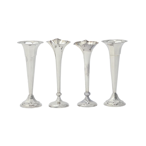 303 - Two pairs of Edwardian and George V silver vases, 18.5cm h, one by William Aitken, Birmingham 1905, ... 