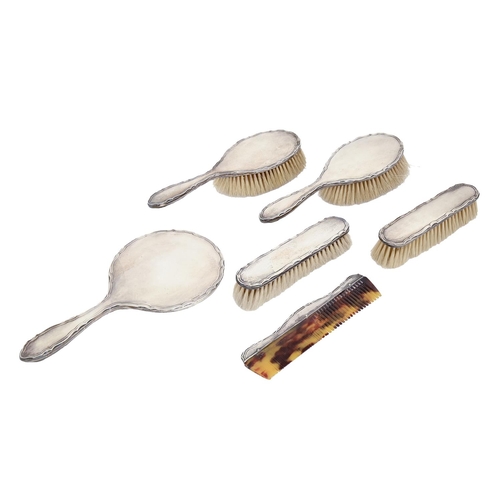 329 - A George V six-piece silver brush set, by Walker & Hall, Birmingham 1923 and circa... 