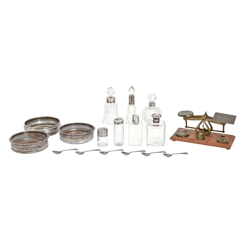 340 - Seven silver mounted cut and other glass bottles and jars, c1900-early 20th c, various sizes and mak... 