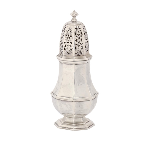 351 - A Victorian silver  sugar caster and cover, 16cm h, by Edward Barnard & Sons, London 1894, 7ozs ... 