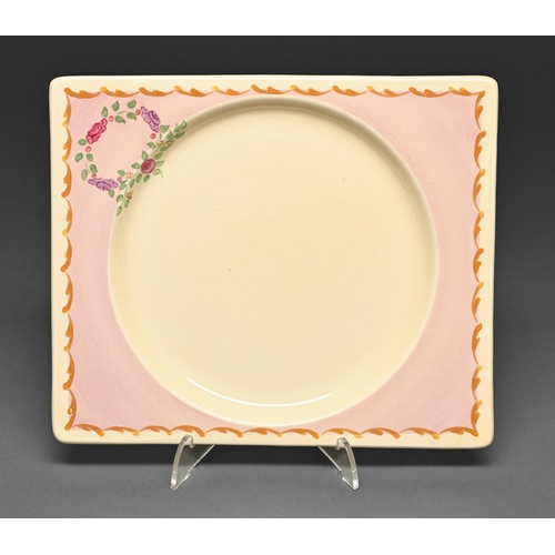 380 - Clarice Cliff. An Aurora Rose Biarritz plate, 1936, 19 x 23cm, printed marks