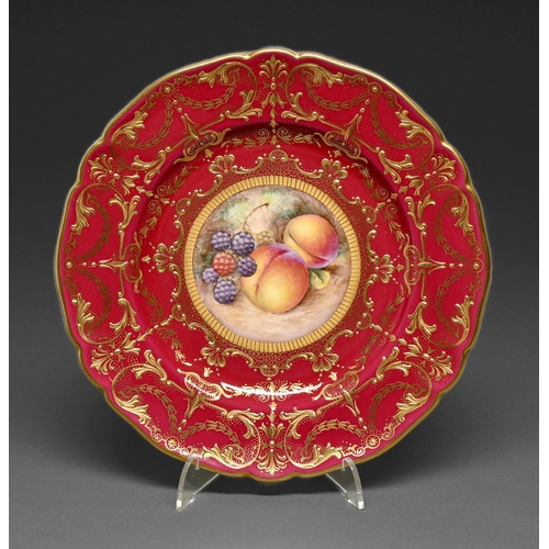 387 - A Royal Worcester plate, 1964-1971, painted to the centre by Telford, signed, with blackberries... 