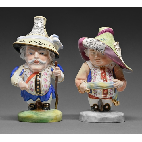 402 - Two Royal Crown Derby figures of Mansion House Dwarves, circa mid 20th c, 17 and 19cm h, red painted... 